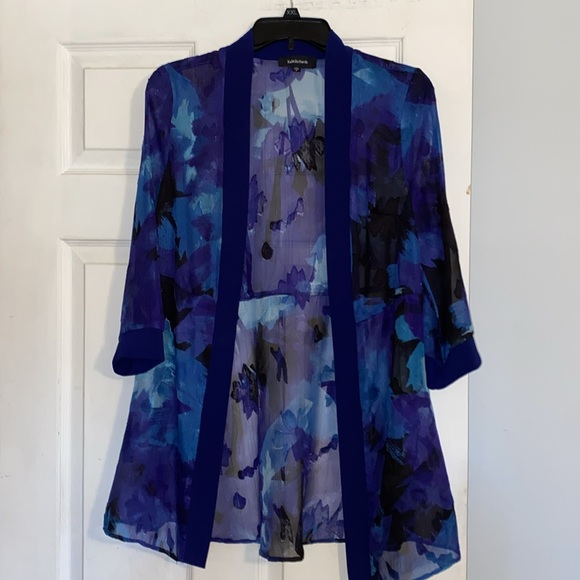 R & M Richards Navy Blue Floral Printed Sheer Jacket And Sheath Dress - Picture 11 of 16
